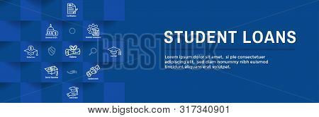 Student Loans Icon Set And Graduation Web Header Banner