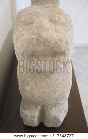 Badajoz, Spain - August 2019: Lion-shape Throne Stand Of 11th Century. Unique Known Piece Of Lion Ap