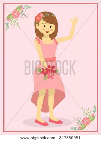 Bride Woman With Pink Casual High-low Skirt Wedding Dress On Pink Theme Background.