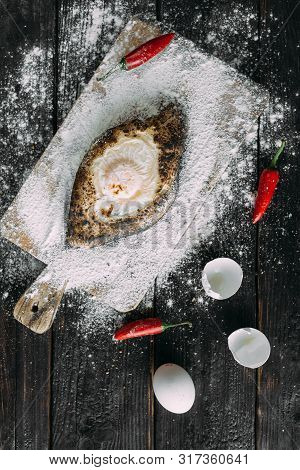 Tortilla With Egg Inside, Tasty And Nutritious Food, Spices On The Table,