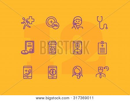 Urgent Help Line Icon Set. Patient, Pills, Prescription. Healthcare Concept. Can Be Used For Topics 