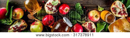 Jewish Autumn Rosh Hashana Celebration. Traditional Products For The Celebration Of Rosh Hashanah - 