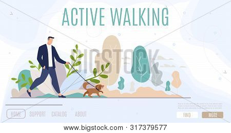 Active Walking, Healthy Lifestyle, City People Recreation Flat Vector Web Banner, Landing Page Templ