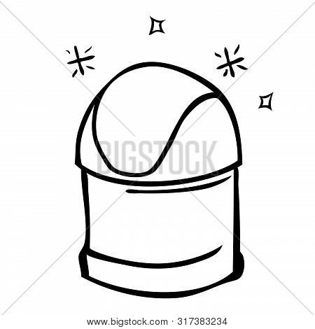 Vector Outline Hand Draw Sketch Of Closed Clean And Tidy Trash Bin, At White.