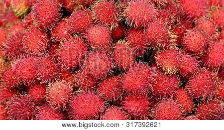 Healthy Fresh Red Rambutan Fruits Background Image