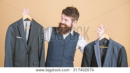 Custom Made Suit. Man Bearded Fashion Couturier Tailor. Elegant Custom Outfit. Tailoring And Clothes