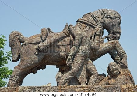 Socha koně války v Konark chrámu