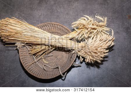 Ears Of Wheat On Black Background Texture