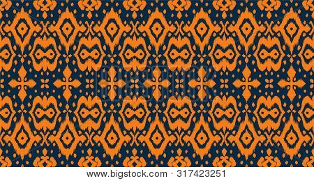 Lace Border. Ikat Seamless Pattern. Vector Tie Dye Shibori Print With Stripes And Chevron. Ink Textu