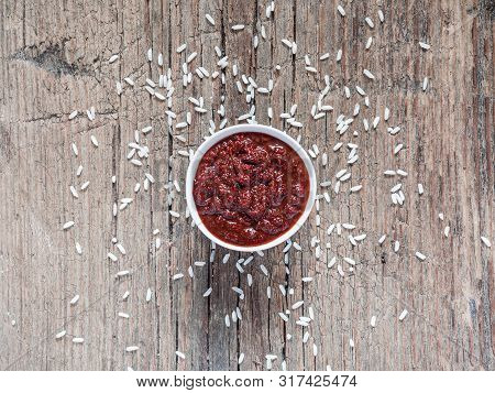 Gochujang. Traditional Korean Soybean Paste With Sticky Rice And Fermented Soybeans, Dressed With Re