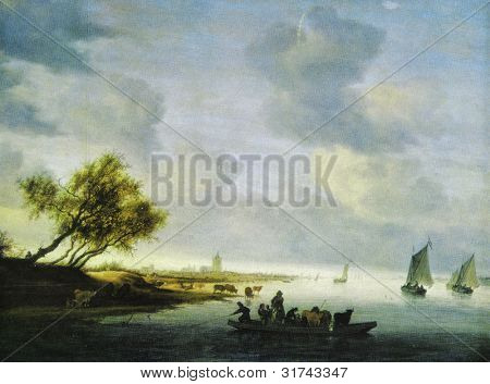 USSR - CIRCA 1977: Briefkaart afgedrukt in de USSR toont trekken door Salomon van Ruisdael (1600-1670) 