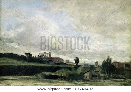 USSR - CIRCA 1977: Postkort trykt i USSR viser lodtrækningen af Richard Parkes Bonington (1802-1828) 