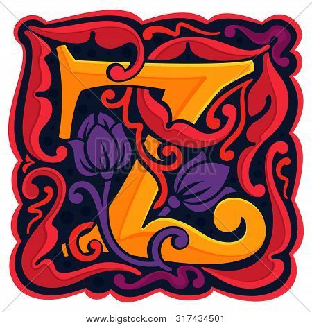 Z Letter Colorful Antique Gothic Initial Logo. Font Style, Vector Premium Design Template Elements F