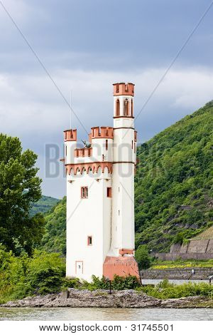 Binger Maeuseturm, myší věže na myší ostrov, Porýní Falc, Německo