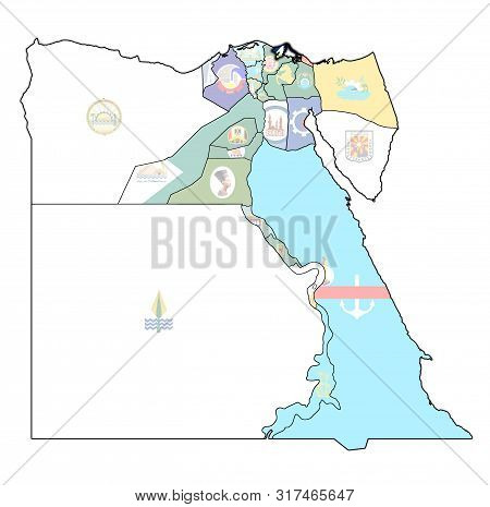 Flag Of Damietta On Map Of Egypt Governorates