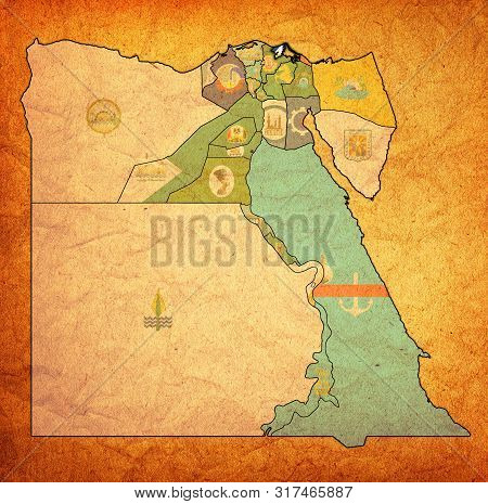 Flag Of Damietta On Map Of Egypt Governorates