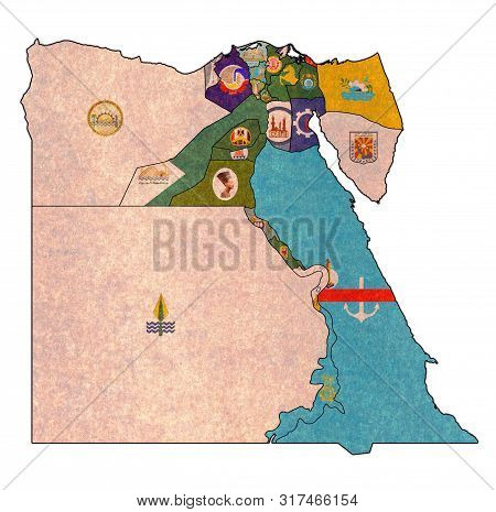 Flags Of Egypt Governorates On Map