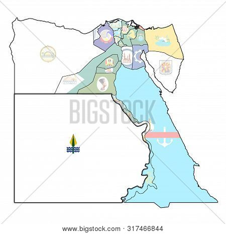 Flag Of El Wadi El Gedid On Map Of Egypt Governorates