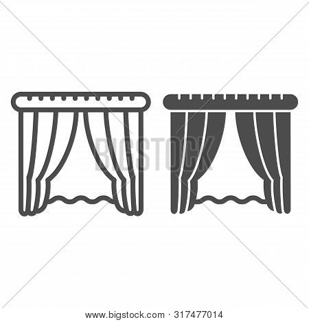 Window Curtains Line And Glyph Icon. Home Interior Vector Illustration Isolated On White. Window Dec