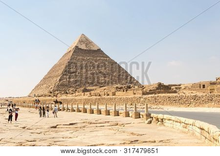 Giza, Egypt - April 19, 2019: The Road To The Great Pyramid Of Khafre, Egypt