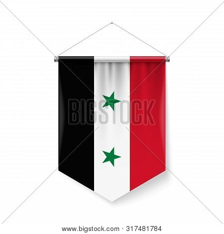 Vertical Pennant Flag Of Syria As Icon On White Background With Shadow Effects. Patriotic Sign In Of