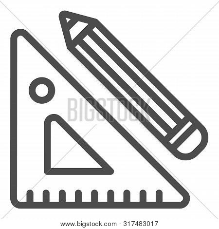Ruler And Pencil Line Icon. Draft Tools Vector Illustration Isolated On White. Drawind Tools Outline