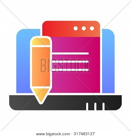 Laptop With Pencil Flat Icon. Digital Electronic Signature Color Icons In Trendy Flat Style. Compuer