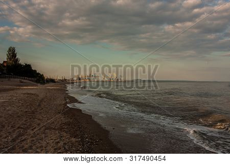 Sunset At Azov Sea Coastline In Mariupol