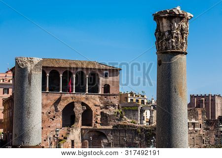 Ruins Of The Forum Of Caesar Built By Julius Caesar Near The Forum Romanum In Rome In 46 Bc