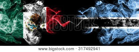 Mexico Vs Botswana, Botswanan Smoky Mystic Flags Placed Side By Side. Thick Colored Silky Abstract S