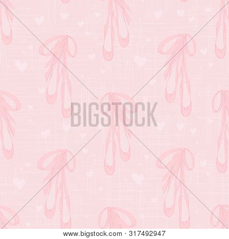 Seamless Pattern With Pointe Shoes For Ballerina.  Hand Drawn Design For Birthday And Baby Shower Gr