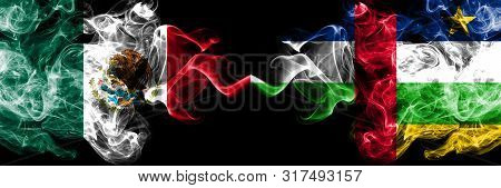 Mexico Vs Central African Republic Smoky Mystic Flags Placed Side By Side. Thick Colored Silky Abstr