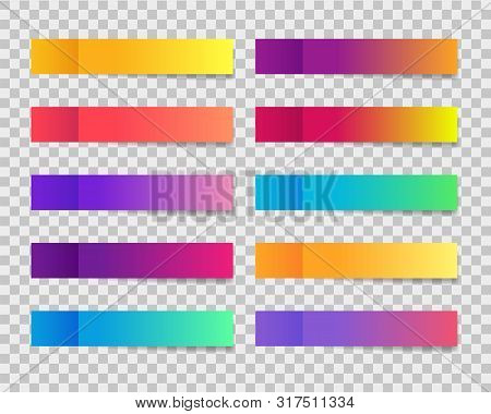 Trendy Post Note Stickers With Gradient On Transparent Background. Sticky Note Template. Set Of Colo