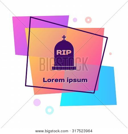 Purple Tombstone With Rip Written On It Icon Isolated On White Background. Grave Icon. Color Rectang