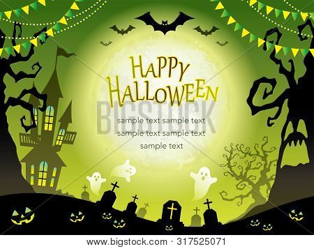 Seamless Happy Halloween Background With Text Space, Vector Illustration. Horizontally Repeatable.