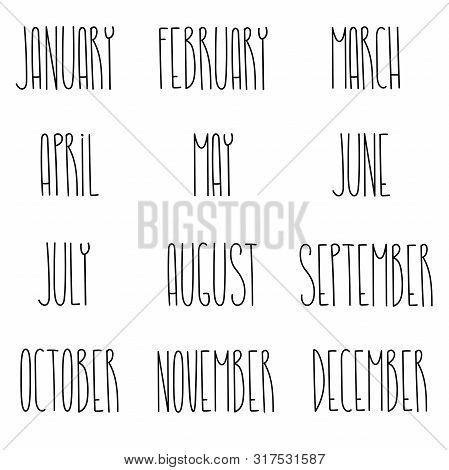 Seasonal Calendar Typography Template Text Lettering Month