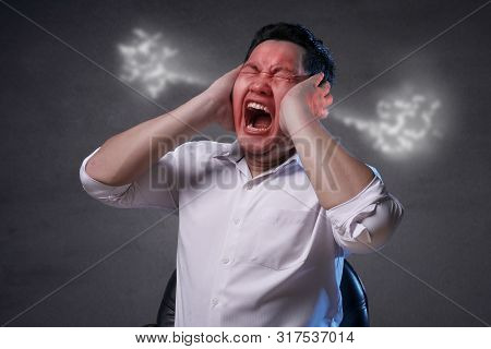 Young Asian Businessman Shouting, Angry Expression. Stress Frustration In Business Concept, Closing 