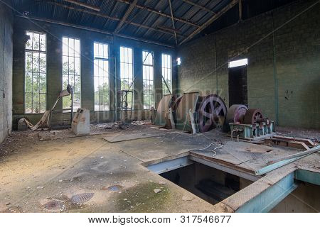 Interior Room Of The Abandoned Copper Mine With The Disposed Machinery  At Mitsero In The Island Of 