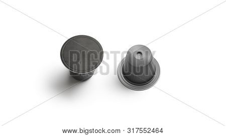 Blank Black Coffee Capsule Mockup, Isolated, Top View, 3d Rendering. Empty Single-serve Drink Box Mo