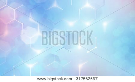 Molecules. Blue Atoms Background. Molecular Structure At The Atomic Level, Scientific Backdrop, Free