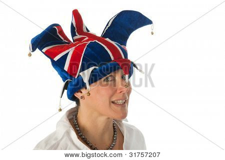 Donna indossa un buffo cappello Brittish