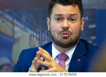 Bucharest, Romania - August 14, 2019: Cosmin Ghita, Director Of State-owned Company Nuclearelectrica
