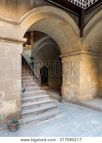 Exterior Daylight Shot Of Staircase Going Up Leading To Caravansary - Wikala - Of Bazaraa, Suited In