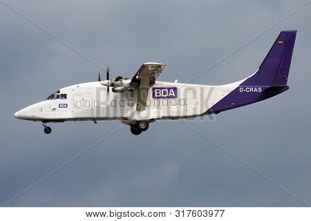 Frankfurt / Germany - August 17, 2014: Nightexpress Short 360-300 D-cras Cargo Plane Landing At Fran