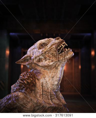 Werewolf In Restricted Area,3d Rendering For Book Cover Or Book Illustration