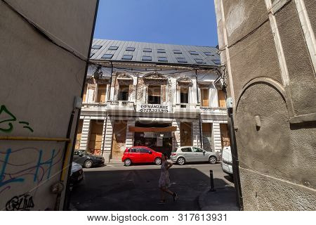 Bucharest, Romania - August 13, 2018: Beautifully Renovated Old Buildings Which Are Put Up For Sale 