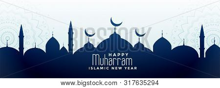 Happy Muharram Festival Banner With Mosque Design