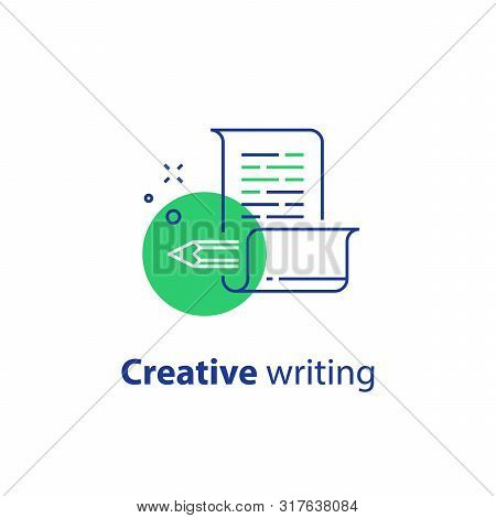 Creative Writing, Storytelling Concept, Pencil And Paper, Copywriting, Vector Line Icon