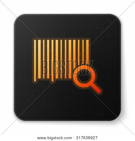 Orange Glowing Neon Search Barcode Icon Isolated On White Background. Magnifying Glass Searching Bar