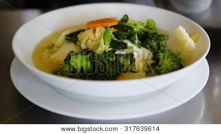Vegetable Soup Cap Cay In Bowl. Traditional Asian Soup Cap Cay